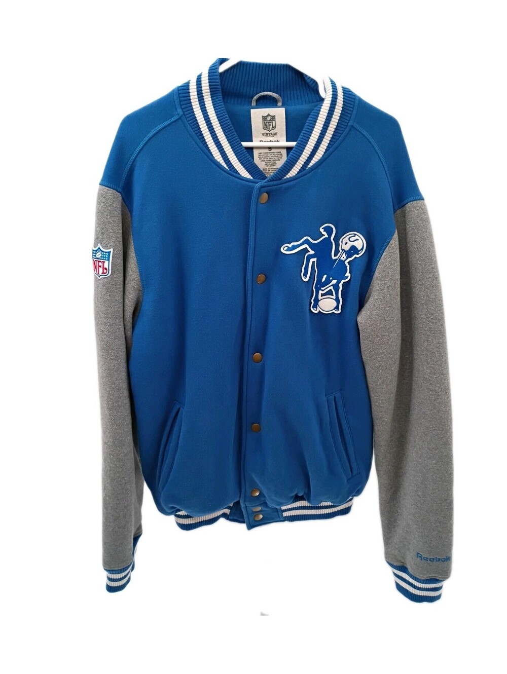 Indianapolis Colts Varsity Letterman Jacket Mens Small Blue Snap Up Reebok Retro
